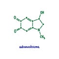 Adrenochrome hand drawn vector formula chemical structure lettering blue green