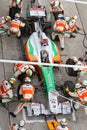 Adrian Sutil pits at the Malaysian Formula 1 Royalty Free Stock Photo