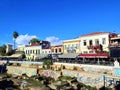 Panoramic view of the colorful buildings of Adrianou pedestrian street in Athens, Greece. Royalty Free Stock Photo