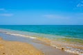 Adriatic Sea coast view. Seashore of Italy, summer sandy beach with clouds on horizon. Royalty Free Stock Photo