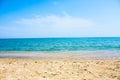 Adriatic Sea coast view. Seashore of Italy, summer sandy beach with clouds on horizon. Royalty Free Stock Photo