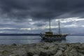 Adriatic Sea with floating ship - Brela, Croatia Royalty Free Stock Photo