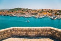 Adriatic sea and harbor view from Kamerlengo castle and fortress in Trogir, Croatia Royalty Free Stock Photo