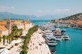 Adriatic sea and historic town Trogir panorama view in Trogir, Croatia Royalty Free Stock Photo