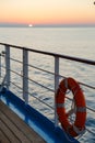 Adriatic sea - September, 10 2018: Safety life-buoy ring at the open deck of MS Marella Celebration cruise ship