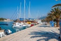 Adriatic sea shore with small leisure boats inside the harbor of Makarska City