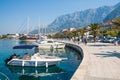 Adriatic sea shore with small leisure boats inside the harbor of Makarska City Royalty Free Stock Photo