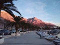 Adriatic shore picturesque town with the mountains view