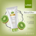 Ads, banner, poster for cosmetic product for catalog,with kiwi fruit magazine. Vector design of cosmetic package.Moisturizing