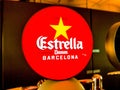 The ads of Estrella Damm beer inside of the old factory. Barcelona, October 2017.