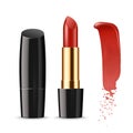 Ads template mockup realistic makeup cosmetic lipstick and smears lipsticks in black a pack on a white background.