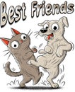 Cat and Dog Best Friends Illustration. Pet Lovers T-shirt Print Royalty Free Stock Photo