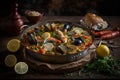 Seafood paella Spain tradional food food photography