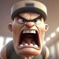 Adult angry face wearing cap,3d cartoon with detail image.