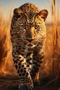 Adult angry leopard in african savannah. Created with Generative AI