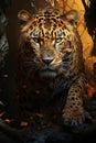 Adult angry leopard in african savannah. Created with Generative AI