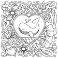 Adult anti-stress coloring book. The cute whale and heart are decorated with flowers and decorative elements . Vector illustration Royalty Free Stock Photo