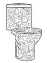 Adult antistress coloring flush toilet pattern, astrakhan. Illustration of black lines doodle, white background