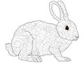 Adult antistress coloring rabbit, hare, animal pattern, astrakhan. Illustration of black lines doodle, white background