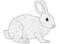 Adult antistress coloring rabbit, hare, animal pattern, astrakhan. Illustration of black lines doodle, white background Royalty Free Stock Photo