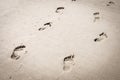 Adult barefoot footsteps on a sandy beach