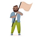 adult bearded man with a large flag in his hand