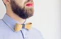 Adult bearded Man with Red Lipstick on Lips