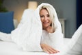 Adult beautiful woman waking up fully rested. Royalty Free Stock Photo