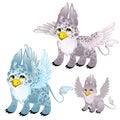 Adult blue and gray spotted griffon and small griffon. Animals for animation, childrens illustrations, book and other