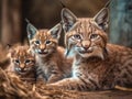 Adult Bobcat with babies (generative AI Royalty Free Stock Photo