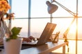 Adult businesswoman working at home using computer, studying business ideas on a pc screen Royalty Free Stock Photo