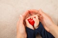 Adult and child hands holding red heart Royalty Free Stock Photo