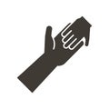 Adult and child holding hands icon. Vector flat illustration. Humanitarian help, adopting a child, family ties, child poverty