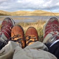 Adult and child legs, feet and shoes