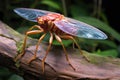 adult cicada resting on tree branch after molting