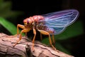 adult cicada resting on tree branch after molting