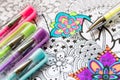 Adult coloring book, new stress relieving trend. Art therapy, mental health, creativity and mindfulness concept. Adult coloring.