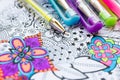 Adult coloring book, new stress relieving trend. Art therapy, mental health, creativity and mindfulness concept.