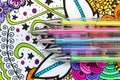Adult coloring book, new stress relieving trend. Art therapy, mental health, creativity and mindfulness concept.