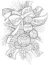 Adult coloring book,page a Christmas background with decoration balls for relaxing.Zentangle.