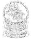 Adult coloring book,page a Christmas bowl with decoration ornaments for relaxing.Zentangle.