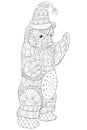 Adult coloring book,page a Christmas dancing bear with decoration ornaments for relaxing.Zentangle.