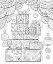 Adult coloring book,page a Christmas gifts with decoration ornaments for relaxing.Zentangle.