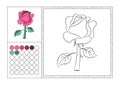 Adult coloring book page colored template, decorative frame and color swatch - vector black and white contour picture - pink