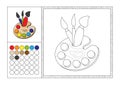 Adult coloring book page colored template, decorative frame and color swatch