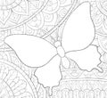 Adult coloring book,page a cute butterfly  on the abstract background with ornaments image for relaxing.Zen art style illustration Royalty Free Stock Photo