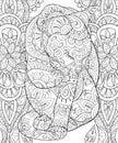 Adult coloring book,page a cute cat on the floral background for relaxing.Zen art style illustration.