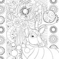 Adult coloring book,page a cute deer with Christmas decoration balls for relaxing.