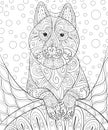 Adult coloring book,page a cute dog on the abstract background for relaxing.Zen art style illustration.