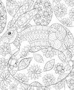 Adult coloring book,page a cute Easter rabbit on the egg for relaxing.Zen art style illustration.